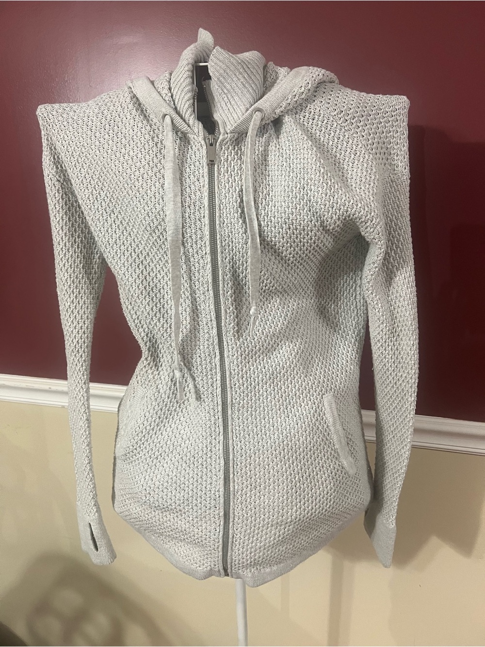 Cynthia Rowley Light Gray Knit Zip Hoodie